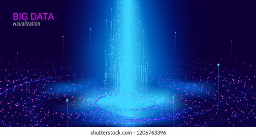 Big Data Vector Visualization. 3d Futuristic Cosmic Design. Technology Background. Visual Presentation on the Analysis of Big Data. Glow Fractal Element in Futuristic Style. Information Stream.