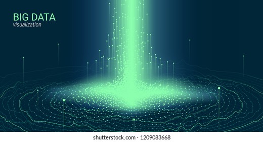 Big Data Vector Visualization. 3d Futuristic Cosmic Design. Technology Background. Visual Presentation on the Analysis of Big Data. Glow Fractal Element in Futuristic Style. Digital Data Stream.