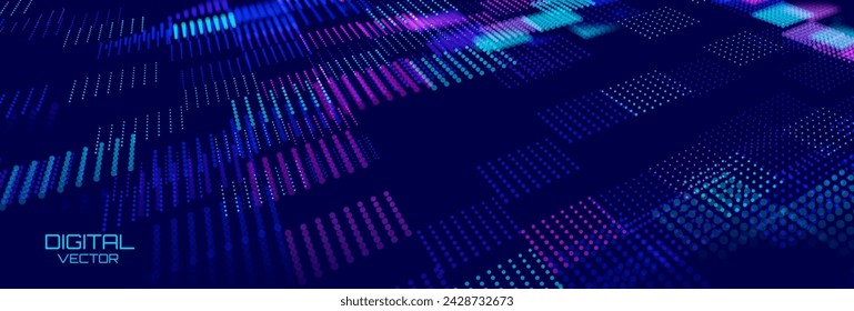 Big Data Virtual Reality Digital Space. Data Communication Flow. Futuristic Information Technology Concept. Light Dots Square Grid. Futuristic Isometric Vector Illustration. VR Cyberspace.