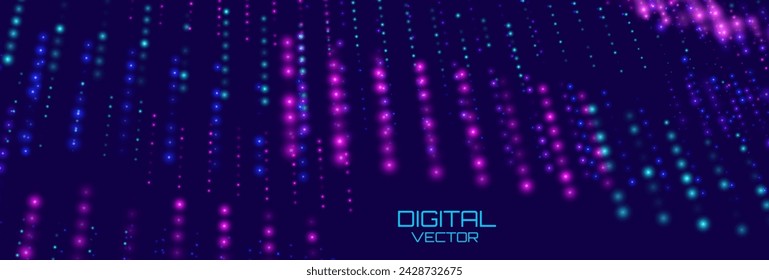 Big Data Virtual Reality Digital Space. Data Communication Flow. Futuristic Information Technology Concept. Light Dots Square Grid. Futuristic Isometric Vector Illustration. VR Cyberspace.