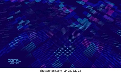 Big Data Virtual Reality Digital Space. Data Communication Flow. Futuristic Information Technology Concept. Light Dots Square Grid. Futuristic Isometric Vector Illustration. VR Cyberspace.