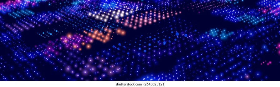 Espaço digital de realidade virtual de Big Data. Fluxo de comunicação de dados. Conceito de tecnologia da informação futurista. Grade Quadrada de Pontos Claros. Ilustração De Vetor Isométrico Futurista. Ciberespaço VR.