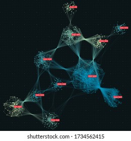 Big data visual representation. Cluster analysis visualization. Connected graph network. Beauty of data abstract background. 