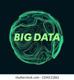 Big Data Visualization. 3D Sphere with Wavy Lines. Big Data Connection Complex. Data Globe Visual Concept. Abstract  Technology Science Background. Vector Illustration