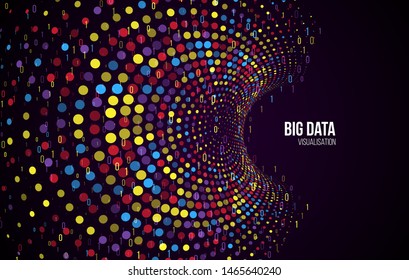 Big data visualization. Abstract background with dots array and binary code. Connection structure. Data array visual concept. Big data connection complex.
