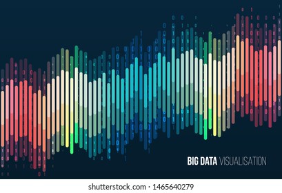 Big data visualization. Abstract background with lines array and binary code. Connection structure. Data array visual concept. Big data connection complex.