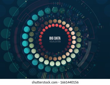 Big data visualization. Abstract background with circles array and hi-tech elements. Connection structure. Data array visual concept. Big data connection complex.