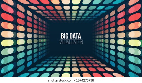 Big data visualization. Abstract background with circles array tunnel. 3d connection structure. Data array visual concept. Big data connection complex.
