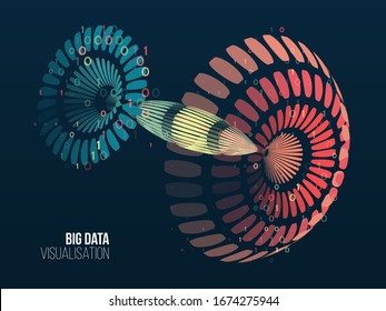 Big data visualization. Abstract background with lines array and binary code. Hemispherical connection structure. Data array visual concept. Big data connection complex.