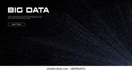 Big data visualization. Abstract background with a lot of multicilored particles flying from the lower right corner. Science, technology concept. Vector illustration.