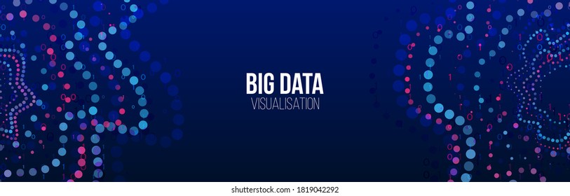 Big data visualization. Abstract background with dots array and binary code. Connection structure. Data array visual concept. Big data connection complex.