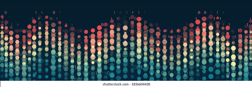 Big data visualization. Abstract background with dots array and binary code. Connection structure. Data array visual concept. Big data connection complex.