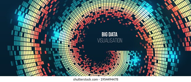 Big data visualization. Abstract background with spiral array and binary code. Connection structure. Wide Data array visual concept. Big data connection complex.