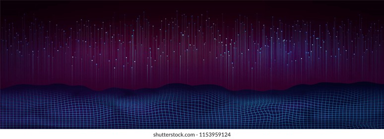 Big data visualization. Abstract digital background with flowing particles. Futuristic design of data flow.