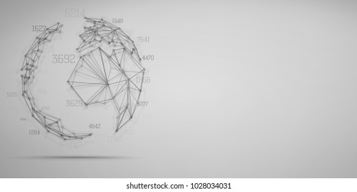 Big data visualization . Abstract earth globe consisting of blured points and lines . Polygonal objects . Network connection .Information concept . scince and technology background .