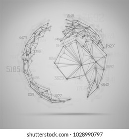 Big data visualization . Abstract earth globe consisting of blured points and lines . Polygonal objects . Network connection .Information concept . scince and technology background .