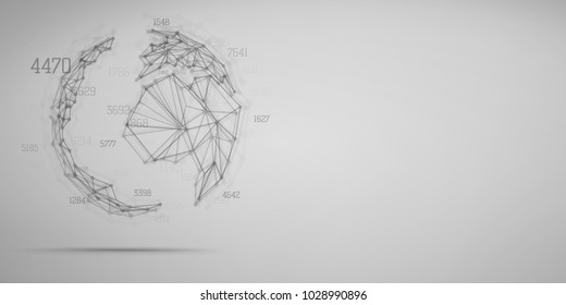 Big data visualization . Abstract earth globe consisting of blured points and lines . Polygonal objects . Network connection .Information concept . scince and technology background .