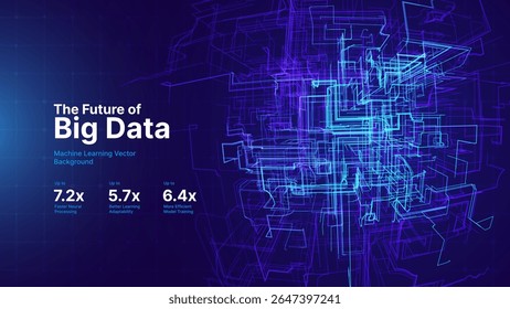 Big Data Visualization With Abstract Glowing Grid Network, Machine Learning and Neural Processing Structure on Dark Background, Future Technology Concept, Vector Illustration