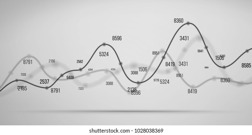 Big data visualization. Abstract graphic consisting of blurred points, graph and chart. Information concept. Business, technology background. Vector infographic.