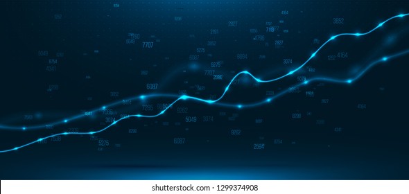 Big data visualization . Abstract graphic consisting of blured points , graph and chart . Information concept . Business , technology background . Vector infographic