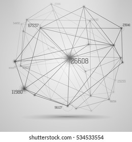 Big data visualization . Abstract graphic consisting of blured points and lines . Polygonal objects . Network connection .Information concept . scince and technology background . 