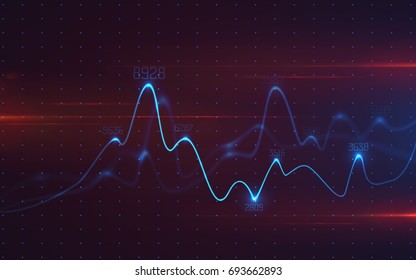 Big data visualization. Abstract graphic consisting of blurred points, graph and chart. Information concept . Business, technology background. Vector infographic . Stock exchange