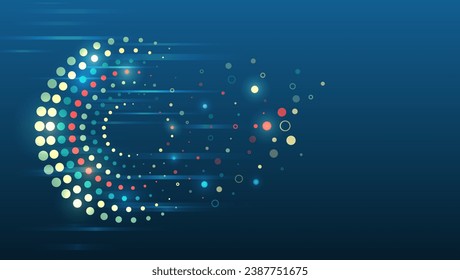 Big data visualization. Abstract stream information with circles array and binary code. Information analytics concept. Filtering machine algorithms. Sorting data. Vector technology background.