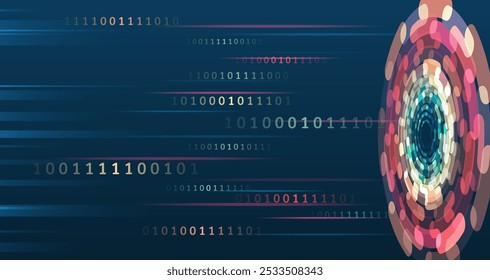 Visualisierung großer Datenmengen. Abstrakte Strominformation mit Kreisarray und Binärkode. Informationsanalytik-Konzept. Algorithmen der Filtermaschine. Daten werden sortiert. Vektortechnologie-Hintergrund.