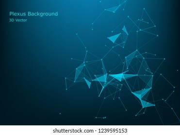 Big data visualization . Abstract vector polygonal background . Molecular bond Broken lights . Triangle Plexus elements . Science, technology concept . Blured molecular particles .