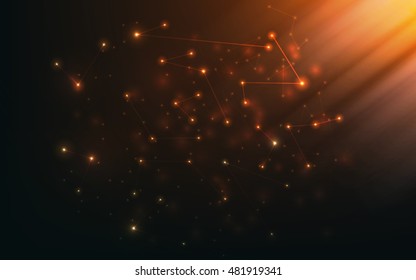 Big data  visualization . Abstract  vector polygonal background . Molecular bond Broken 
 lights . Triangle Plexus  elements . Science, technology concept . Blured molecular particles . 