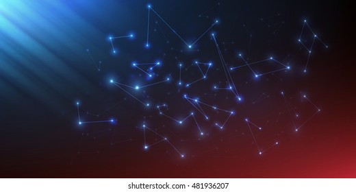 Big data  visualization . Abstract  vector polygonal background . Molecular bond Broken 
 lights . Triangle Plexus  elements . Science, technology concept . Blured molecular particles . 