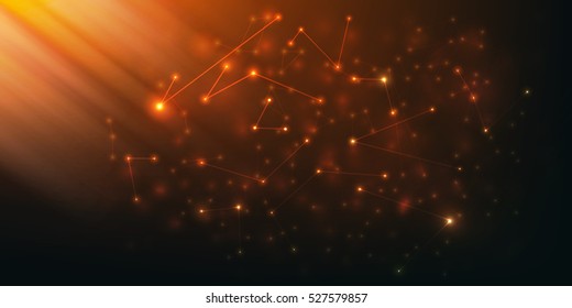 Big data visualization  Abstract vector polygonal background . Molecular bond Broken lights  Triangle Plexus elements  Science technology concept . Blured molecular particles  Glowing dots connection