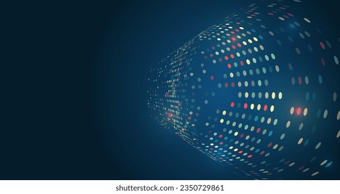  Big data visualization. Data analytics concept. Sorting a large amount of data on a dark background. Futuristic network or business analytics. Structuring the flow of information.