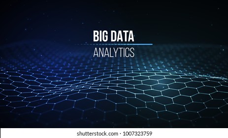 Big data visualization. Background 3d .Big data connection background. Cyber technology Ai tech wire network futuristic wireframe data visualisation. Vector illustration . Artificial intelligence .