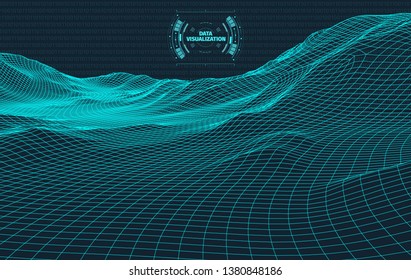 Big data visualization. Background 3d .Big data connection background. Cyber technology Ai tech wire network futuristic wireframe data visualisation. Vector illustration . Artificial intelligence .