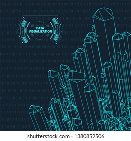 Big data visualization. Background 3d .Big data connection background. Cyber technology Ai tech wire network futuristic wireframe data visualisation. Vector illustration . Artificial intelligence .