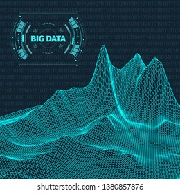 Big data visualization. Background 3d .Big data connection background. Cyber technology Ai tech wire network futuristic wireframe data visualisation. Vector illustration . Artificial intelligence .