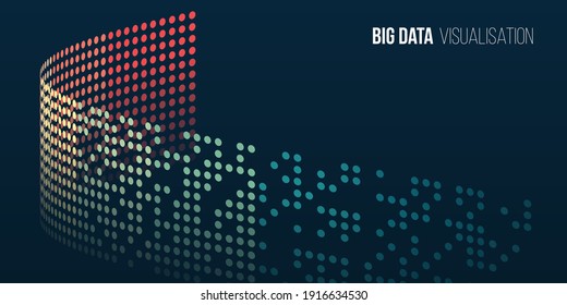 Big data visualization banner. Abstract background with circles array, binary code. Connection structure. Data array visual concept for website. Big data connection complex.