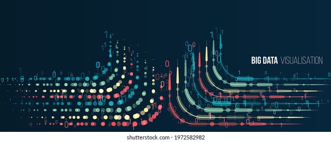 Big data visualization banner. Abstract background with lines array and binary code. Connection structure. Data array visual concept for website. Big data connection complex.