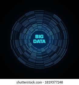 Big data visualization. Blue futuristic circular diagram with copy space in the center. A radial cluster of blue segments. Design for business, science, technology. Vector