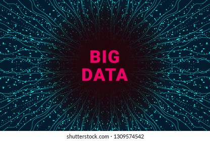 Big data visualization. Bright technology background. Visual presentation on big data analysis. Music cover.