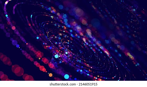 Big Data Visualization. Circular Particles Dots Vortex Abstract Galaxy. Futuristic Science or Finance Infographic Design. Complex Visual Data Background. Abstract Data Flowing. Vector Illustration.