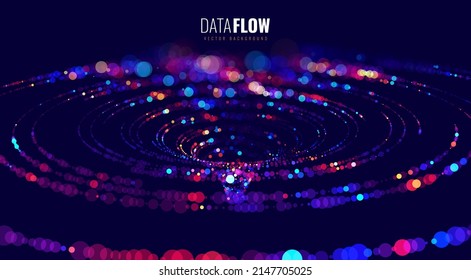 Visualización de Big Data. Las Partículas Circulares Dots Vortex Resumen Galaxia. Diseño Infográfico Futurista de Ciencia o Finanzas. Fondo complejo de datos visuales. Resumen De Datos Fluyendo. Ilustración vectorial.