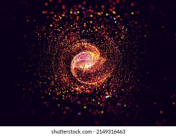 Visualización de Big Data. Las Partículas Circulares Dots Vortex Resumen Galaxia. Resumen Antecedentes Astrológicos. Ilustración de vectores de arte fractal de la vía láctea.