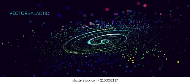 Big Data Visualisierung. Kreislaufpartikel dots Vortex Abstrakte Galaxie. Abstrakter Astrologie-Astronomie-Hintergrund. Milchstraße Spiralgalaxie Fractal Kunst. Vektorgrafik.