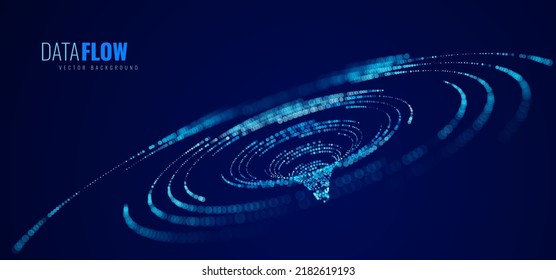 Big Data Visualization. Circular Particles Dots Vortex Abstract Galaxy. Futuristic Science or Finance Infographic Design. Complex Visual Data Background. Abstract Data Flowing. Vector Illustration.