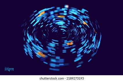 Big Data Visualization. Circular Particles Dots Vortex Abstract Galaxy. Futuristic Science or Finance Infographic Design. Complex Visual Data Background. Abstract Data Flowing. Vector Illustration.