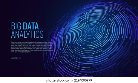 Big Data Visualization. Circular Particles Dots Vortex Abstract Galaxy. Futuristic Science or Finance Infographic Design. Complex Visual Data Background. Abstract Data Flowing. Vector Illustration.