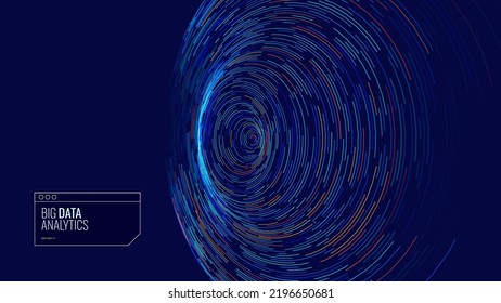 Big Data Visualization. Circular Particles With Trails Vortex. Futuristic Science or Finance Infographic Design. Complex Visual Data Background. Abstract Data Flowing. Vector Illustration.