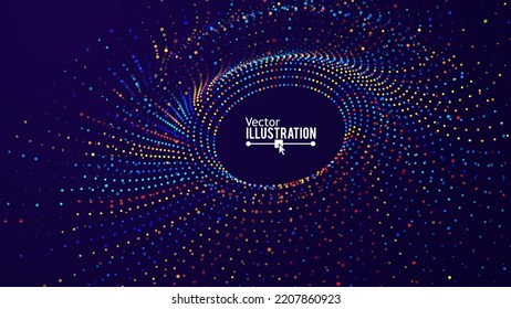 Big Data Visualization. Circular Particles Dots Vortex Abstract Galaxy. Futuristic Science or Finance Infographic Design. Complex Visual Data Background. Abstract Data Flowing. Vector Illustration.